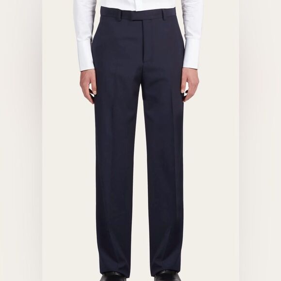 Salvatore Ferragamo 100% Wool Dress Pants Navy Flat Front Men 32x35.5 Made Italy